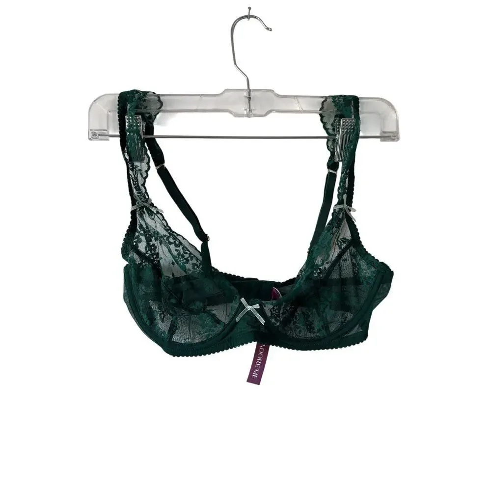 ADORE ME Green Lace and Ribbon Bra Set